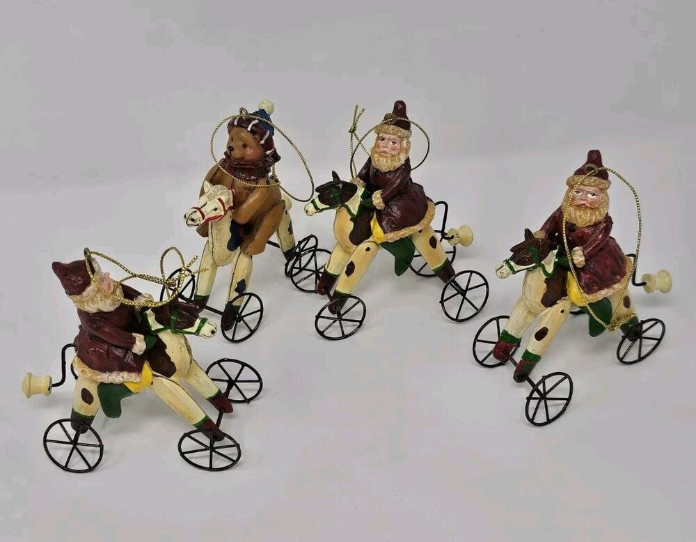 Dept 56 Snow Village Bear & Santa on Pony Vintage Ornaments Set Of 4